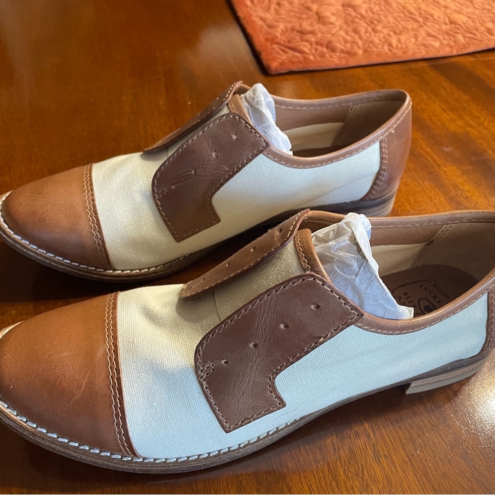Womens Lucky Brand Brown and Cream Leather Shoes